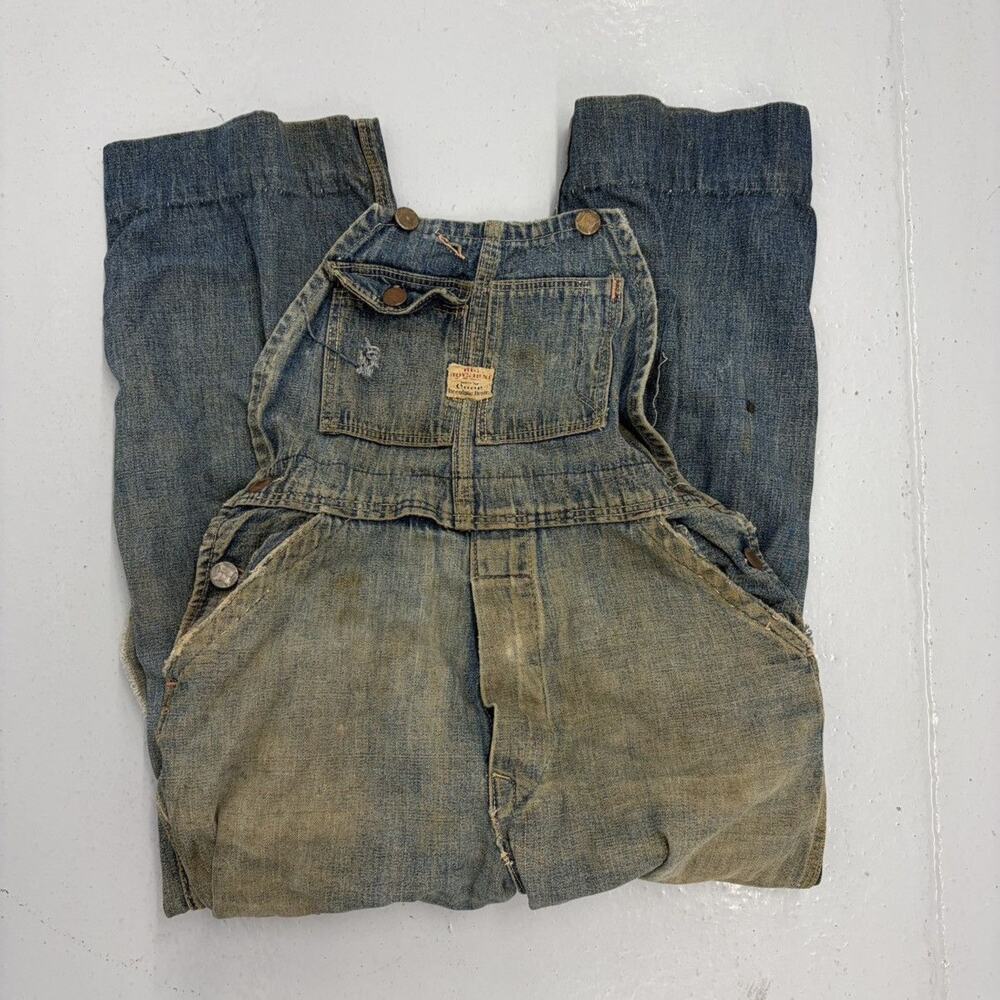 Vintage 50s Big Boy's Bust Blue Cone Denim Overalls 26x22